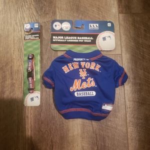 Nwt ny mets doggie shirt size x small and mets collar size small